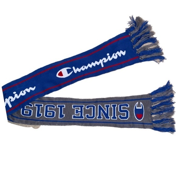 CHAMPION Reversible Knit College Scarf Blue & Grey - Picture 1 of 5
